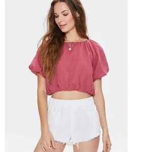 NWT Forever 21 Puff sleeve, open back crop top
